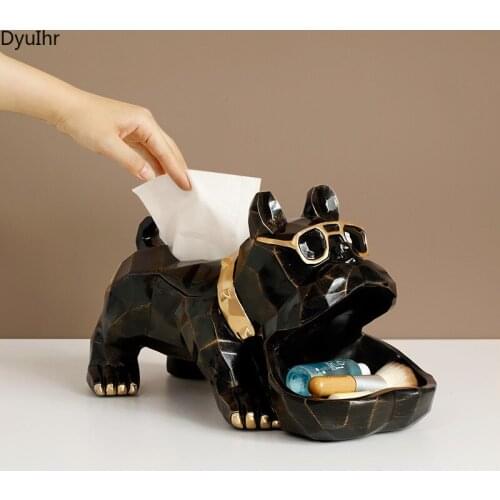 DyuIhr creative abstract dog tissue box resin crafts living room desktop coffee table tissue box storage box home decoration