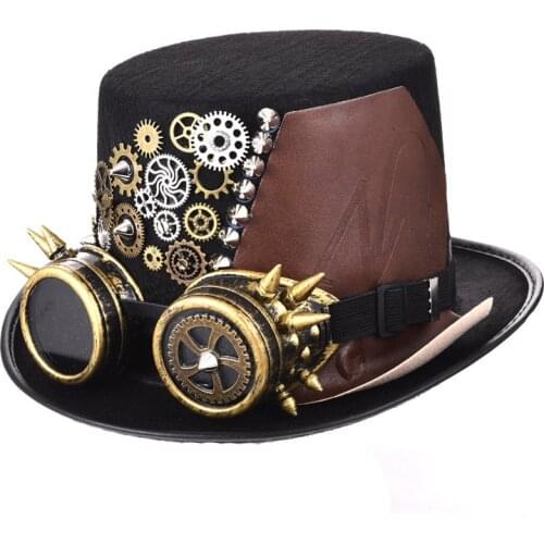 Steampunk Top Hat Mechanical Gear Punk Rivet Hat Gothic Glasses Magic Hat Halloween Cosplay Props
