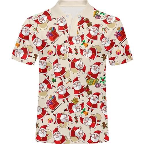 IFPD EU Size Christmas Mens New 3D Printed Santa Claus Polo T Shirt 6XL Gingerbread Plus Size Xmas Party Funny Polo Shirts