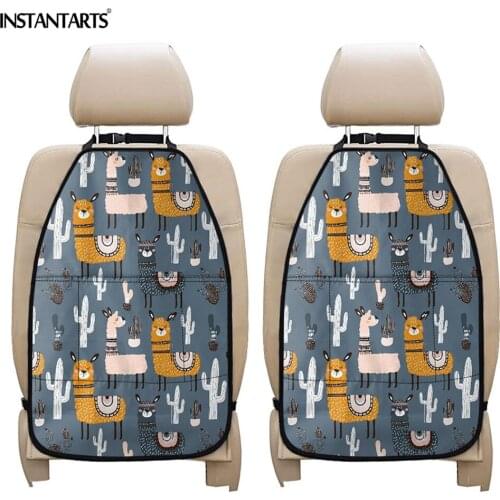 INSTANTARTS Cute Animal Alpaca Pattern Car Accessories Kick Mat Protects Against Mud Dirt Car Seat Back Protector for Most Car