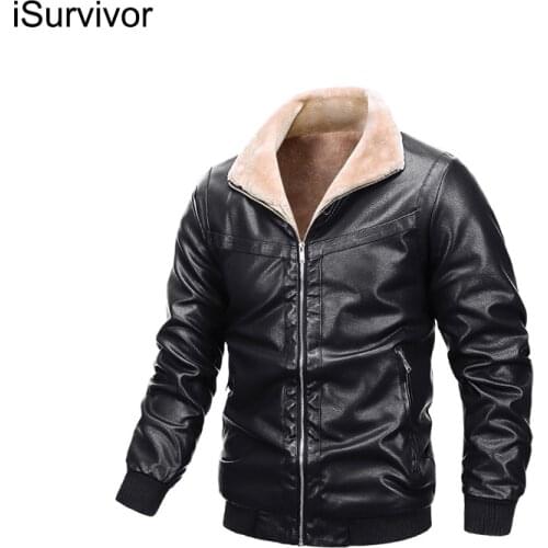 ISurvivor 2021 Fashionable Mens Leather And Wool Coat And Fur Motorcycle Jacket Casual Jacket