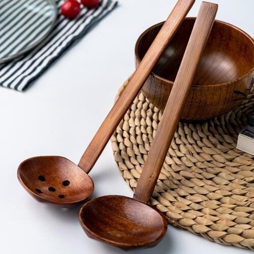 Wooden Long Handle Spoon Japanese Ramen Spoon Family Party Spoon