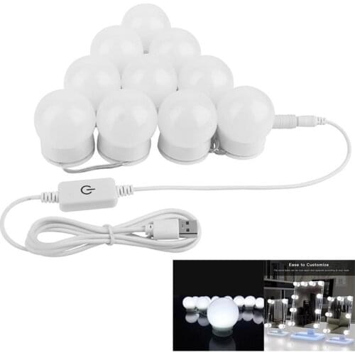 Adhesive 5V USB 10 LED Home Bathroom Makeup Mirror Light Dimmable Bulb Lamp
