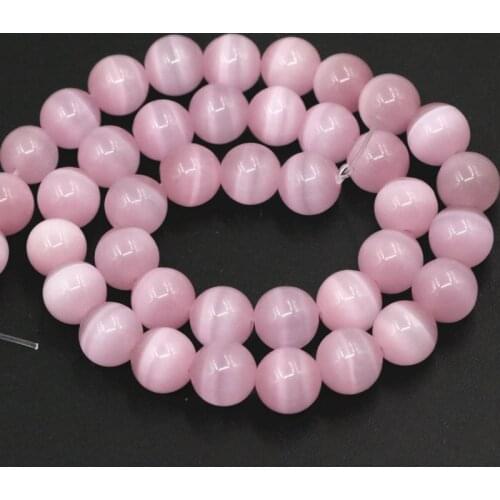 Pink Cat Eye Stone Round Loose Beads For Jewelry Making DIY Necklace Bracelet Opal Crystal 6 8 10 12 14mm Craft Beads 14inch A18