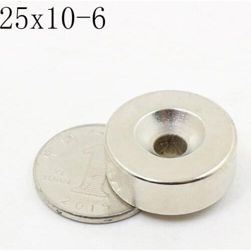 25x10-6 Neodymium Magnet Hole 6mm N35 NdFeB Round Super Powerful Permanent Magnetic Disc1/2/5Pcs