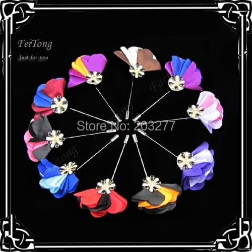 Men 5CM satin flowers brooch lapel pin stick pins for men 12pcs/lot Free shipping