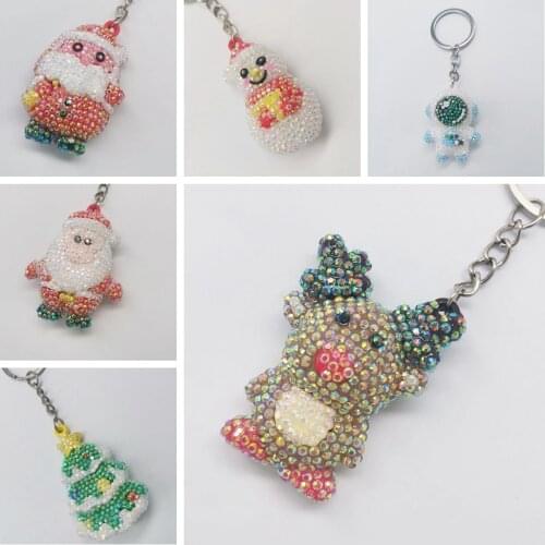 Without glue DIY Diamond Painting Keychain Cross Stitch kit Christmas Grandpa Keychain Cartoon Animal alien pattern Pendant Gift