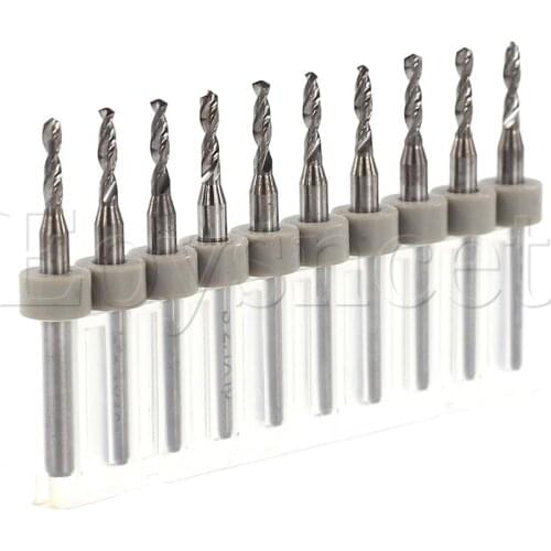 10PCS Drill Bits Set 1/8 Shank PCB Print Circuit Board Tip Spiral Flute Carbide Micro Drill Bits For Dremel PCB Amber