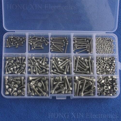 480pcs Screws M2 M3 M4 Hex Socket Screws Set Stainless Steel SS304 Hex Socket Cap Head Screws and Nuts Repair Tool With Box