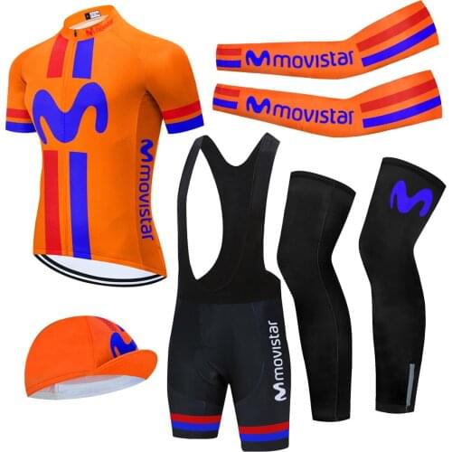 Orange Spain Cycling Jersey Set 2021 20D 5PCS MAILLOT MOVISTAR Mens Cycling Outfit Summer Abbigliamento Bici da Corsa Uomo