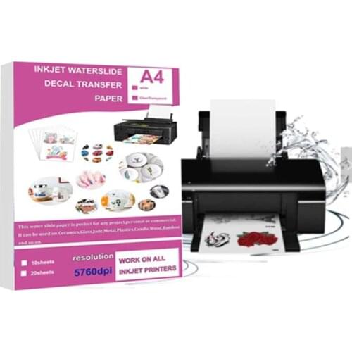 20pcs=10 clear+10 white) Inkjet Water Slide Decal Paper A4 Size Printing Transfer Paper Waterslide Decal Paper For Plate