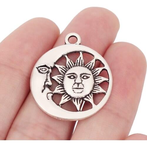 20 x Silver Color Moon and Sun Pagan Wicca Charms Pendants for DIY Necklace Bracelet Jewelry Making Accessories 30x26mm