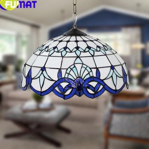 FUMAT Pendant Lights Tiffanylamp LED Stained Glass Shade Hanglamp Living Room Hanging Lighting Kitchen Fixture Home Deco Lamp
