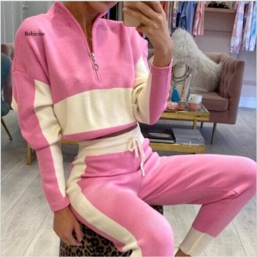 Casual Womens Daily Sets Tracksuit Loose Sportswear Suit Clothing Workout 2PCS Jumpsuit Long Sleeve Crop Top + Long Pants