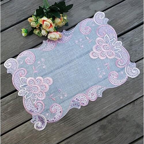 Modern Pink lace embroidery placemat cup coaster mug kitchen Christmas dining table place mat cloth tea coffee doily dish pad