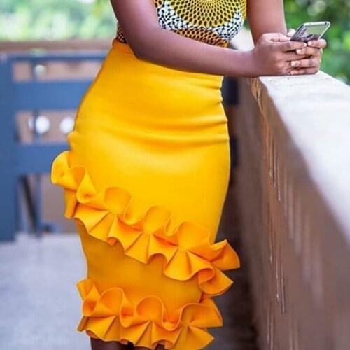 Ladies high waist shows thin large size wooden ear edge yellow buttock casual versatile skirt