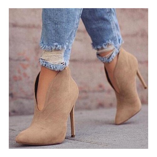 MStacchi Ladies New High Heel Boots V-Neck Simple Style Party Prom Casual Shoes Solid Pointed Toe Thin High Heels Shoes Woman