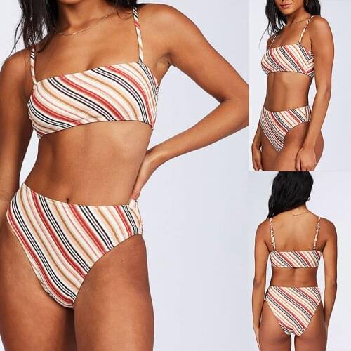 Tankini 2021 Swimjupmsuit Womens New Fashion Stripe Printing Stitching Split Swimsuit Sexy Swimwear Brasileiro