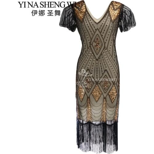 Great Gatsby Dress 1920 Vintage Sequin Flapper Dresses Vintage V Neck Party Dance Dress Fringes Women Flapper Beaded Clothing