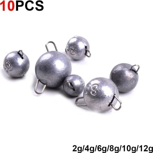 10pcs Fishing Sinker 2g 3g 4g 5g 6g 7g 8g 10g 12g Ball Jig Round Bullet Fishing Snap Sinking Perch Bass Fishing Accessories