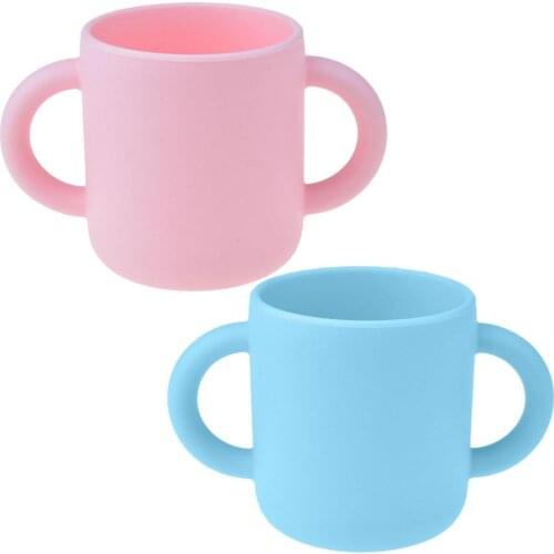 140ML Portable With 2 Handles Pure Color Baby Snack Cup Anti Scalding Food Grade Silicone Water Cup Learn To Drink Cup For Child