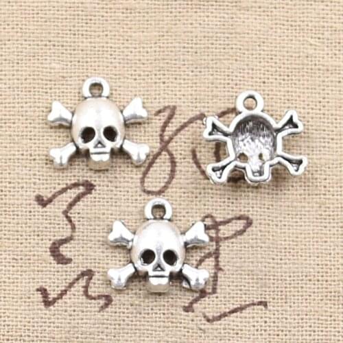 15pcs Charms Skull Skeleton Bone 15x14mm Antique Silver Color Plated Pendants Making DIY Handmade Tibetan Finding Jewelry