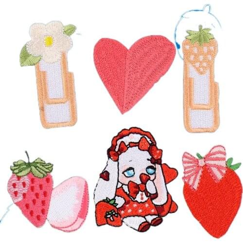 20pcs/lot Embroidery Patch Strawberry Love Heart Girl Animal Flower Band-Aid Sticker Clothing Decoration Craft Diy Applique