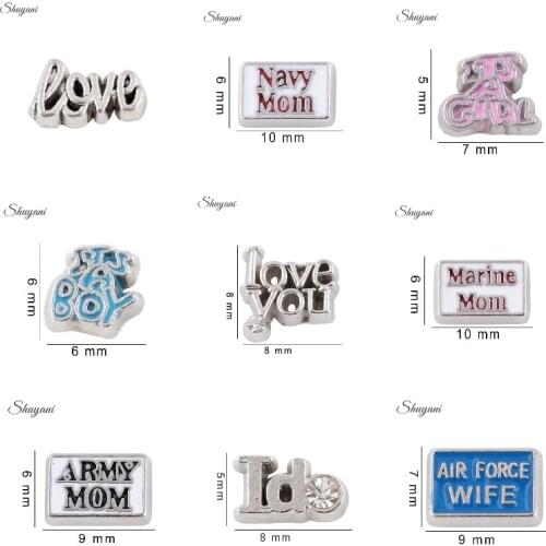 20Pcs/Lot Word Love You Mom Floating Charms Letter Army Mom Wife Pendant For Glass Memory Floating Locket Bracelet Jewelry