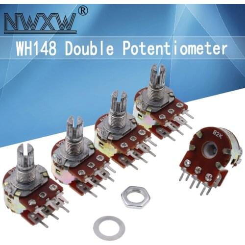 5pcs B1K B2K B5K B10K B20K B50K B100K B500K B1M 6Pin Shaft WH148 Potentiometer 1K 2K 5K 10K 20K 50K 100K 500K 1M