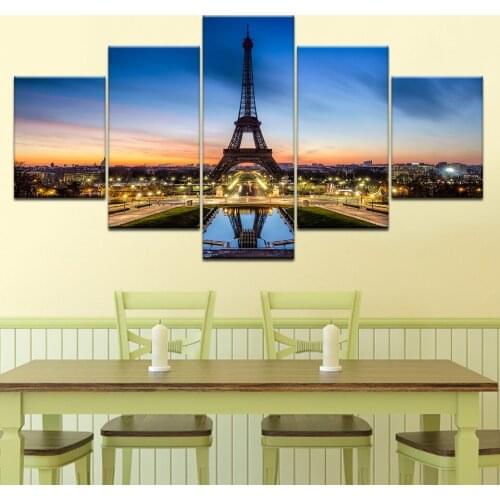 5 piece canvas painting cityscape Paris tower HD posters and prints canvas painting for living room free shipping Drop Shipping