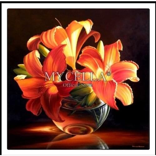 5D DIY Diamond Painting Hemerocallis citrina Baroni Cross Stitch Full Round Diamond Embroidery lily Flowers Mosaic Home Decor