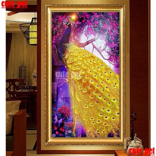 Large DIY Diamond Painting Embroidery Cross Stitch Golden peacock Full Square Diamond Rhinestone Mosaic Painting Gift home decor