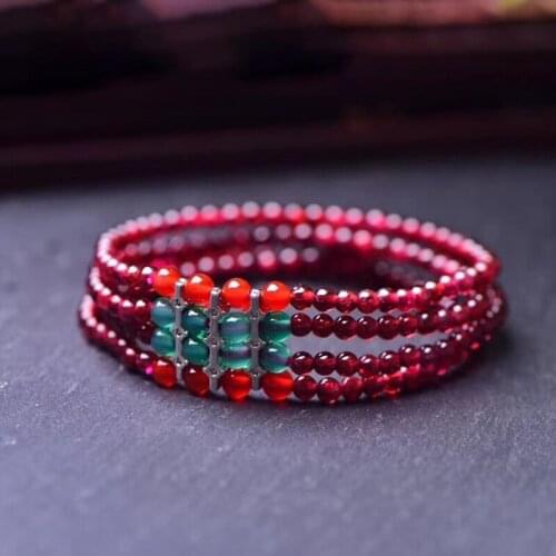 Wholesale Natural Garnet Stone Bracelets Wine Red Bead With Red Blue Beads Bracelet Lucky for Women Crystal Multilayer Jewelry