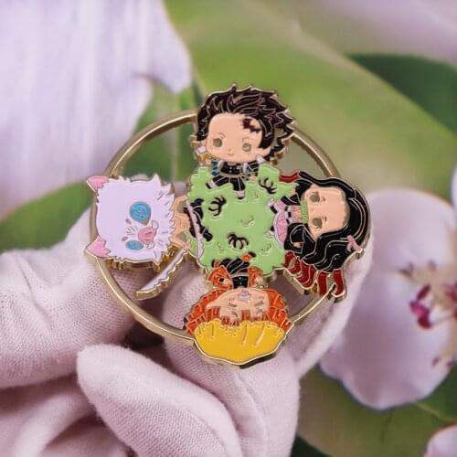 Demon Slayer Kimetsu No Yaiba Brooch Badge Kamado Tanjirou Nezuko Hashibira Inosuke Metal Enamel Pin Anime Accessories