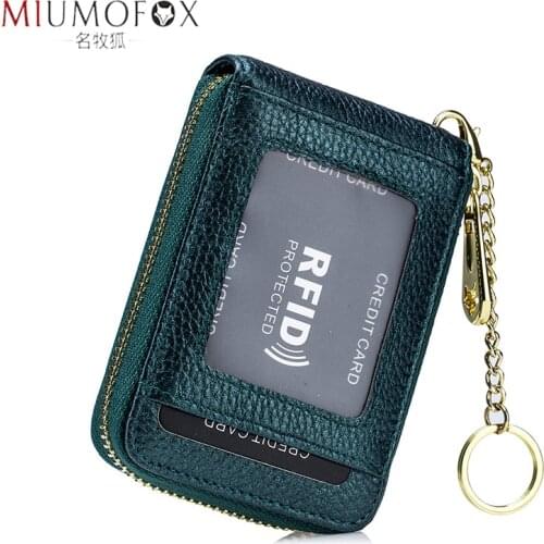Genuine Leather Card Holder Rfid Business Cowhide Unisex Credit Cards Case Holder Wallet Men Women Keychain Id Holder Coin Purse