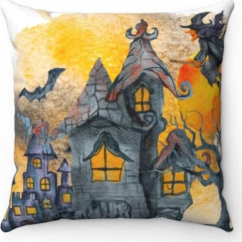 Cute Spooky Halloween Home Gift,Spun Polyester Square Pillow,Halloween Decoration, Haunted House Pillow Cover,Autumn Decorative