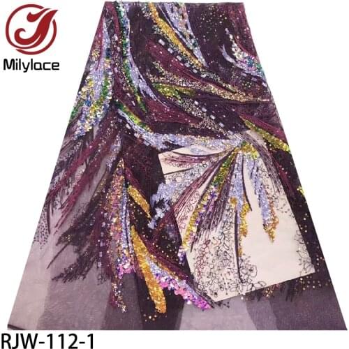 Nigerian Sequins Lace Fabrics Fashion French Mesh Lace Fabric with Sequins for Women Wedding Party Dress RJW-112