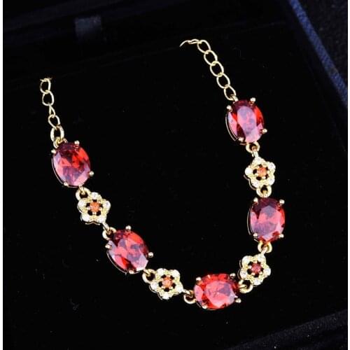 Delicate Gold Bracelets Fashion Flower With Oval Red Zircon Vintage Jewelry For Women Wedding Best Birthday Gift Wholesale