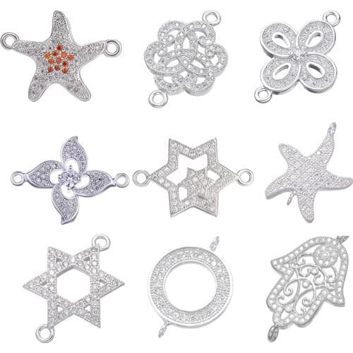 Juya DIY Hamsa Star Flower Charm Connectors Accessories Supplies For Women Handmade Bracelet Earrings Jewelry Making