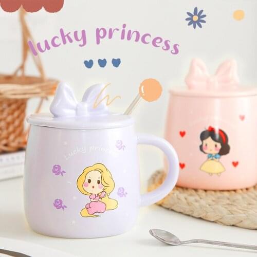 Korean Princess Mug Girls Ceramic Mug With Lid Cute Cartoon Couple Water Cup Coffee Cup Milk Cup tumbler cup tea cup CL90315