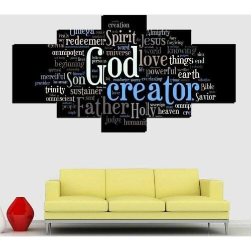 God Creator Names of God Christian 5 Panel Canvas Picture Print Wall Art Canvas Painting Wall Decor for Living Room No Framed