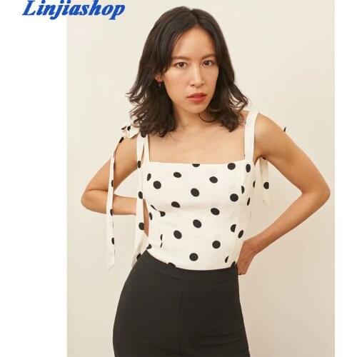 Sexy casual crop top white black polka dot summer camis high waist elastic fabric backless female tank tops