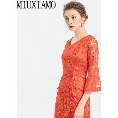 MIUXIMAO 2020 Summer Dress Runway Design Lace Casual Dress Women Diamonds Elegant Slim Vintage Dress Women Vestidos