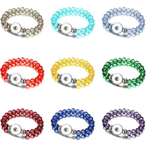 Fashion Glass Multi-faceted Oval beads Bracelets Elastic fit 18MM snap buttons snap jewelry wholesale AB0029