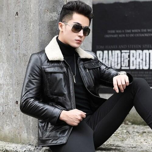 Genuine Leather Jacket Men Cow Leather Duck Down Winter Coat Men Wool Collar Real Leather Jacket Men 2020 Casaco SY60N YY9114