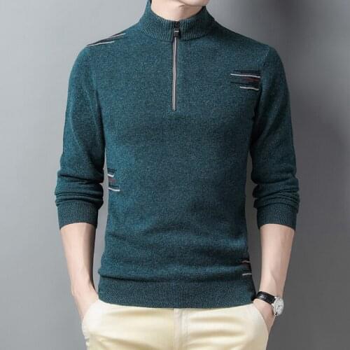 Men Real 100% Merino Wool Jumper Autumn Winter Zipper Cashmere Sweater Male Long Sleeve Pure Wool Warm Knitwear Pullovers