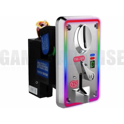 Newest 1Pcs coin Acceptor with colorful LED Front Entry Single Coin comparision TL 389