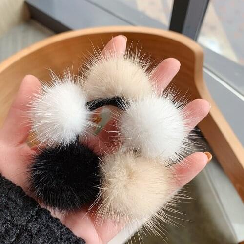 New Warm Elastic Hair Band Scrunchie Soft Real Mink FUr Women Girls Ponytail Holder Hair Rope Headwear Hair Accessories