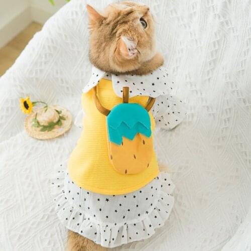 Cat clothing dog spring and summer thin breathable fresh pineapple pet skirt cat and dog clothing