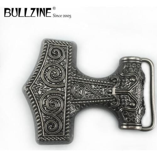 Bullzine round Mjolnir belt buckle THORSHAMMER VIKING belt buckle music belt buckle FP-03719 for 4cm width belt drop shipping